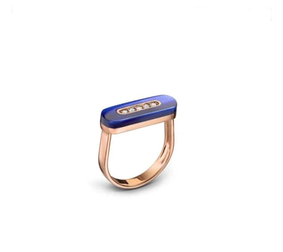 Bague 52 Clozeau Gaïa - Bague en or rose 18 ct, résine bleue et diamants 58 Facettes R 26