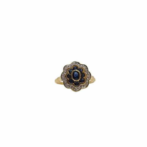 Bague 54 Bague fleur en or jaune 18 carats sertie de saphirs et diamants 58 Facettes