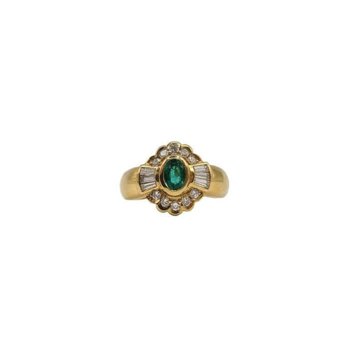 Bague 54 Bague fleur en or jaune 18 carats sertie d’émeraudes et diamants 58 Facettes