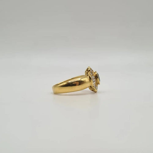 Bague 54 Bague fleur en or jaune 18 carats sertie d’émeraudes et diamants 58 Facettes