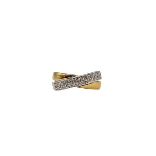 Bague 54 Bague en or blanc et or jaune 18 carats sertie de diamants 58 Facettes