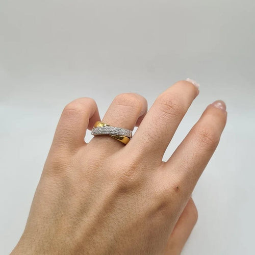 Bague 54 Bague en or blanc et or jaune 18 carats sertie de diamants 58 Facettes