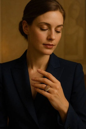Bague 51 Bague bombée pavée de diamants cognac en or gris 18k 58 Facettes