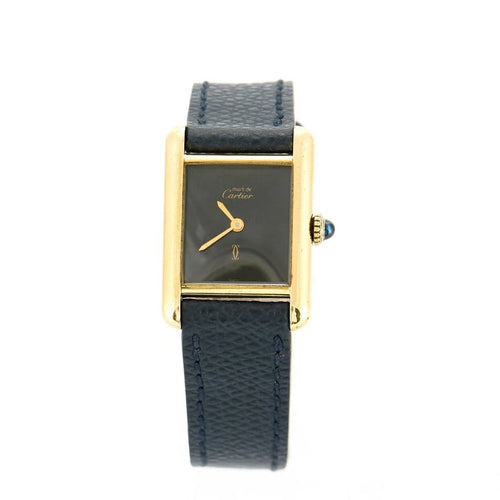 Montre Cartier Tank Must - Montre en argent 925 plaqué or, cadran noir laqué 58 Facettes