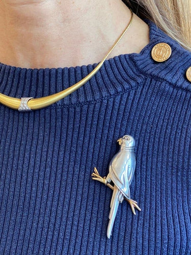 Broche Hermès - Broche perroquet en argent 925 et or jaune 18K 58 Facettes