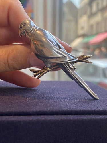 Broche Hermès - Broche perroquet en argent 925 et or jaune 18K 58 Facettes