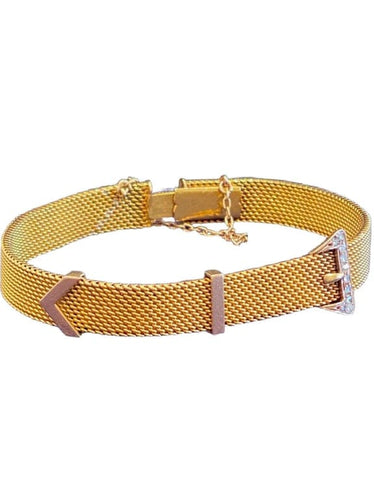 Bracelet Bracelet ceinture ancien en or jaune et rose 18K, diamants, maille milanaise 58 Facettes