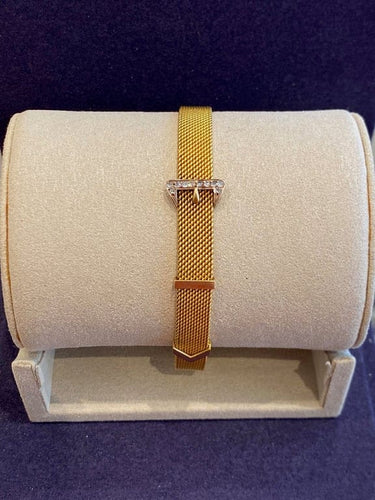 Bracelet Bracelet ceinture ancien en or jaune et rose 18K, diamants, maille milanaise 58 Facettes
