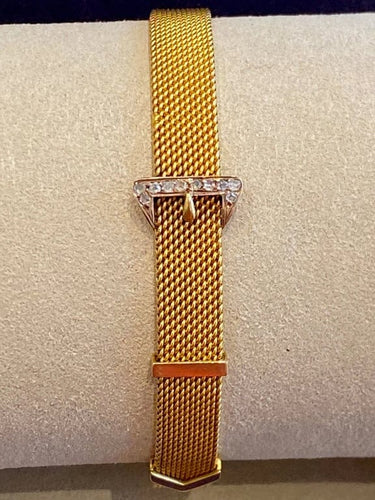 Bracelet Bracelet ceinture ancien en or jaune et rose 18K, diamants, maille milanaise 58 Facettes