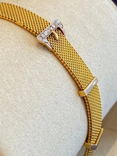 Bracelet Bracelet ceinture ancien en or jaune et rose 18K, diamants, maille milanaise 58 Facettes