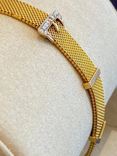 Bracelet Bracelet ceinture ancien en or jaune et rose 18K, diamants, maille milanaise 58 Facettes