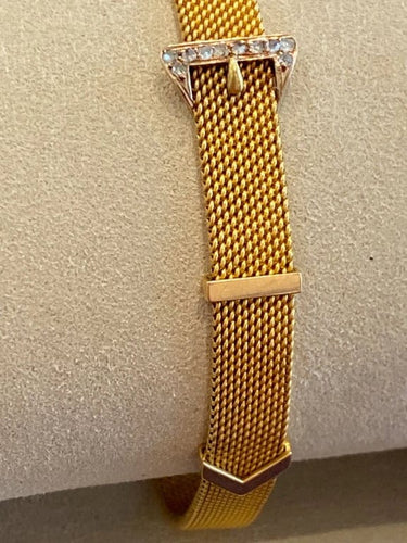 Bracelet Bracelet ceinture ancien en or jaune et rose 18K, diamants, maille milanaise 58 Facettes