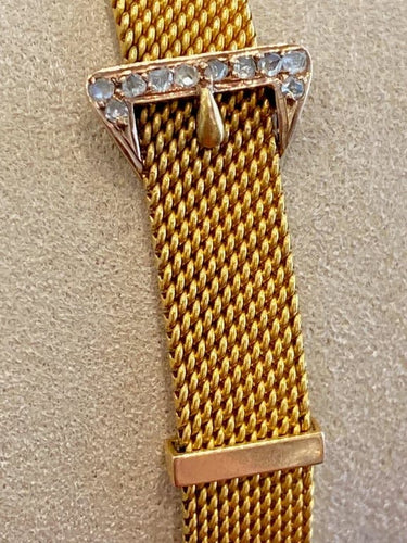 Bracelet Bracelet ceinture ancien en or jaune et rose 18K, diamants, maille milanaise 58 Facettes