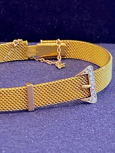 Bracelet Bracelet ceinture ancien en or jaune et rose 18K, diamants, maille milanaise 58 Facettes