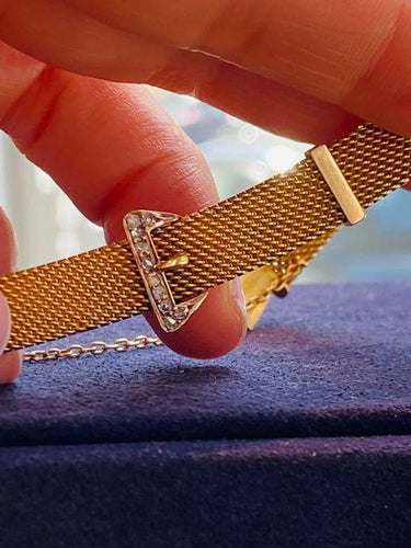Bracelet Bracelet ceinture ancien en or jaune et rose 18K, diamants, maille milanaise 58 Facettes