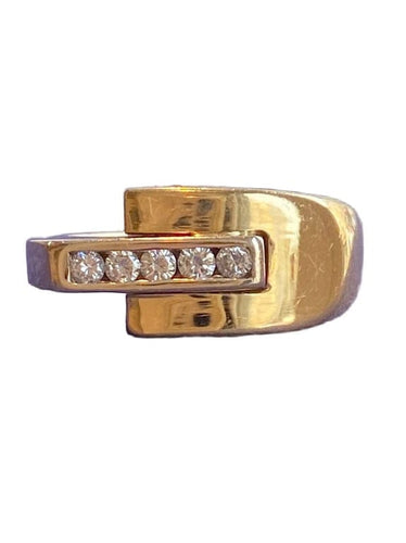 Bague 53 Bague moderniste en or jaune et or gris 18K avec diamants 58 Facettes