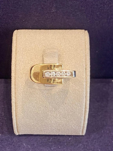 Bague 53 Bague moderniste en or jaune et or gris 18K avec diamants 58 Facettes