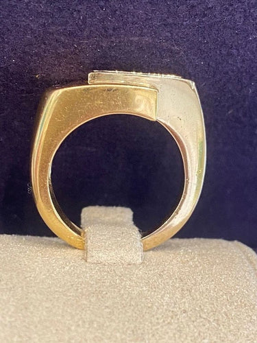 Bague 53 Bague moderniste en or jaune et or gris 18K avec diamants 58 Facettes