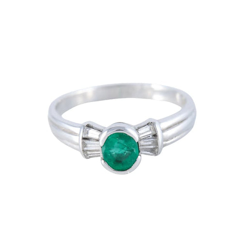 Bague 57 Bague solitaire en or blanc 18K avec émeraude 58 Facettes