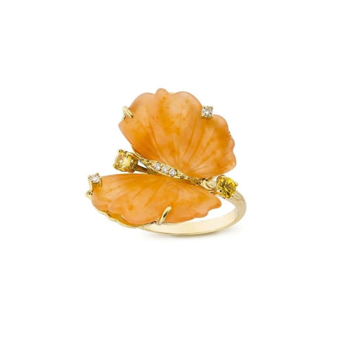 Bague 54 Nabi - Bague Papillon en or jaune, quartzites et diamants 58 Facettes CHT-BUTT-RI-PQDI
