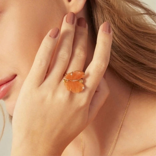 Bague 54 Nabi - Bague Papillon en or jaune, quartzites et diamants 58 Facettes CHT-BUTT-RI-PQDI