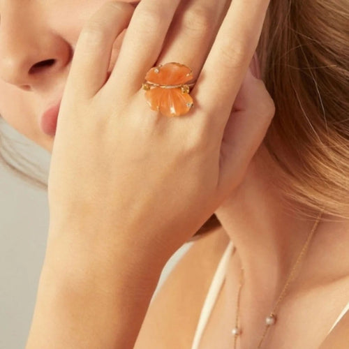 Bague 54 Nabi - Bague Papillon en or jaune, quartzites et diamants 58 Facettes CHT-BUTT-RI-PQDI