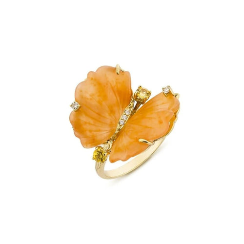 Bague 54 Nabi - Bague Papillon en or jaune, quartzites et diamants 58 Facettes CHT-BUTT-RI-PQDI