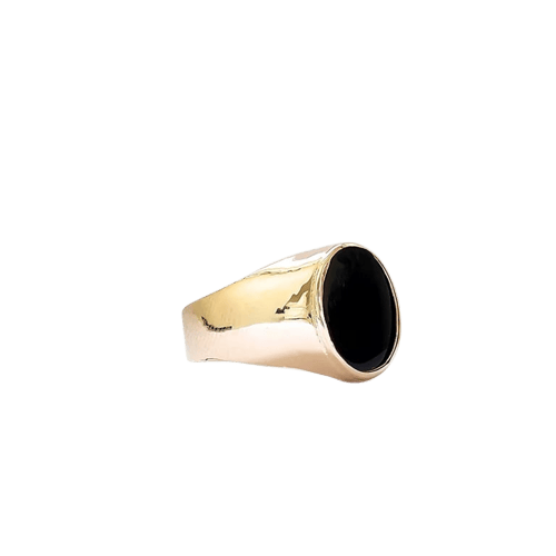 Bague 59 Chevalière ovale en or rouge 18 carats et onyx noir 58 Facettes EPO-RI-CHE-OV-RG