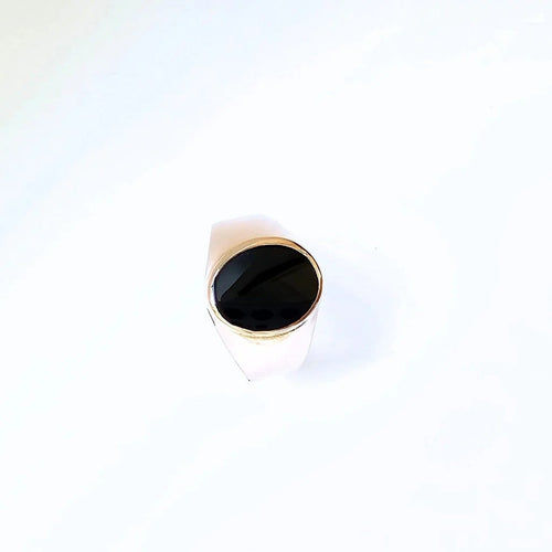Bague 59 Chevalière ovale en or rouge 18 carats et onyx noir 58 Facettes EPO-RI-CHE-OV-RG