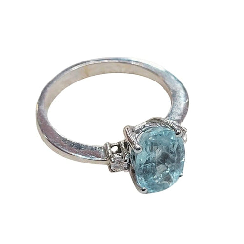 Bague 55 Bague - Aigue-marine et diamants en or blanc 18k 58 Facettes TA103