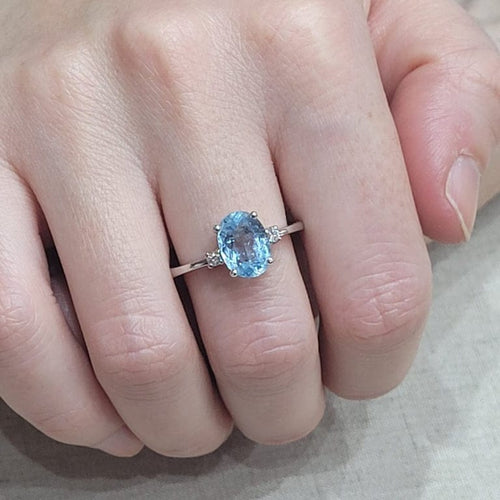 Bague 55 Bague - Aigue-marine et diamants en or blanc 18k 58 Facettes TA103