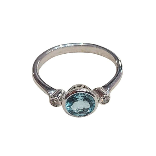 Bague 53 Bague - Topaze et diamants en or blanc 18k 58 Facettes S331
