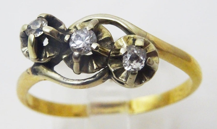 Bague 61 Bague trilogie vintage en or 18 carats et platine avec diamants 58 Facettes ring 7