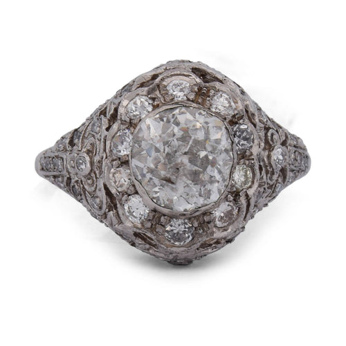 Bague 55 Bague ancienne en platine et diamants 58 Facettes AN472 (00049)