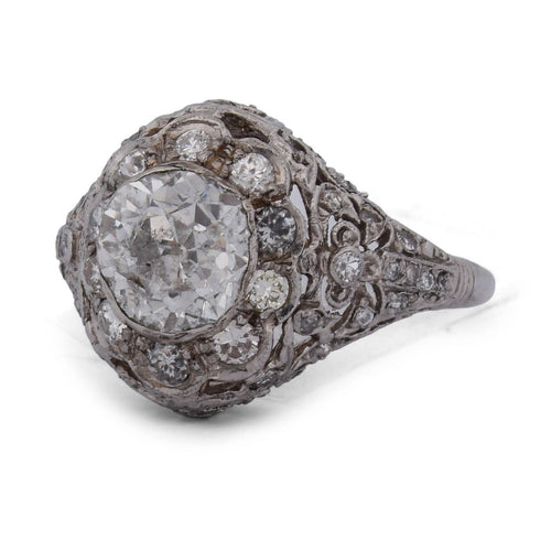Bague 55 Bague ancienne en platine et diamants 58 Facettes AN472 (00049)