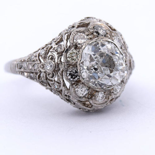 Bague 55 Bague ancienne en platine 950 avec diamant taille ancienne européenne 58 Facettes AN472 (00049)