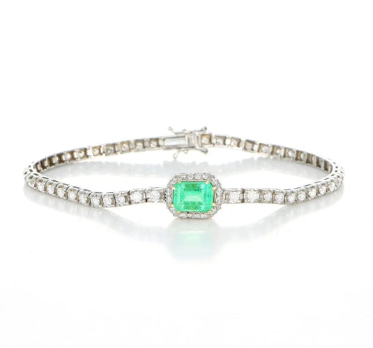 Bracelet Bracelet en or blanc 18 carats avec diamants et émeraude 58 Facettes
