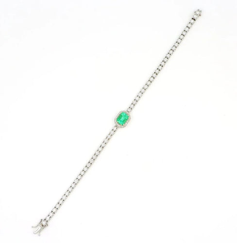 Bracelet Bracelet en or blanc 18 carats avec diamants et émeraude 58 Facettes