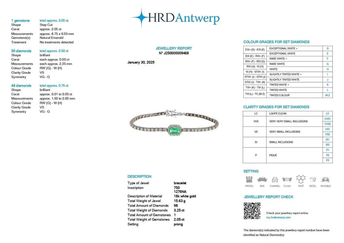 Bracelet Bracelet en or blanc 18 carats avec diamants et émeraude 58 Facettes