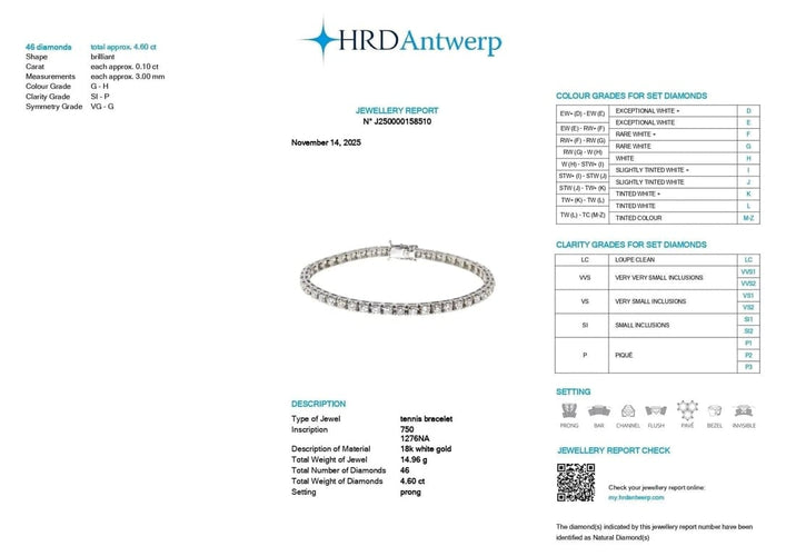 Bracelet Bracelet en or blanc 18 carats serti de diamants naturels 58 Facettes