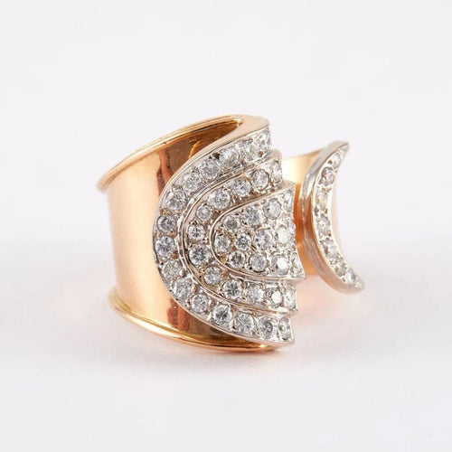Bague 55 Bague drapée en or jaune et or gris 750 sertie de diamants 58 Facettes