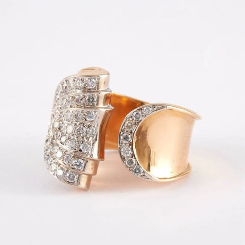 Bague 55 Bague drapée en or jaune et or gris 750 sertie de diamants 58 Facettes