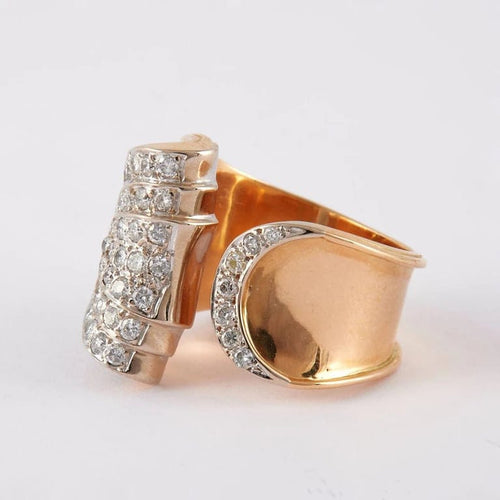 Bague 55 Bague drapée en or jaune et or gris 750 sertie de diamants 58 Facettes