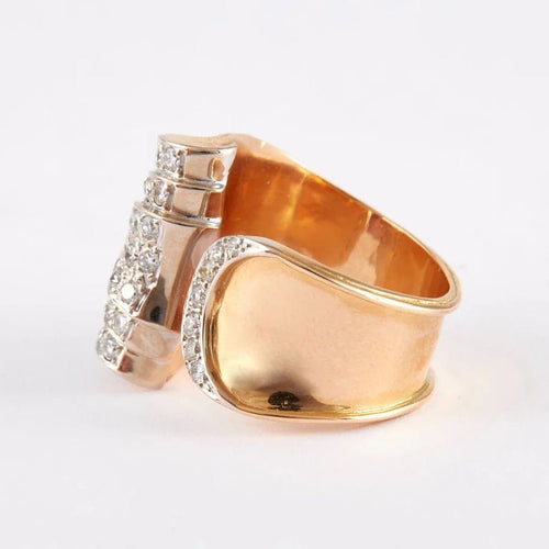 Bague 55 Bague drapée en or jaune et or gris 750 sertie de diamants 58 Facettes
