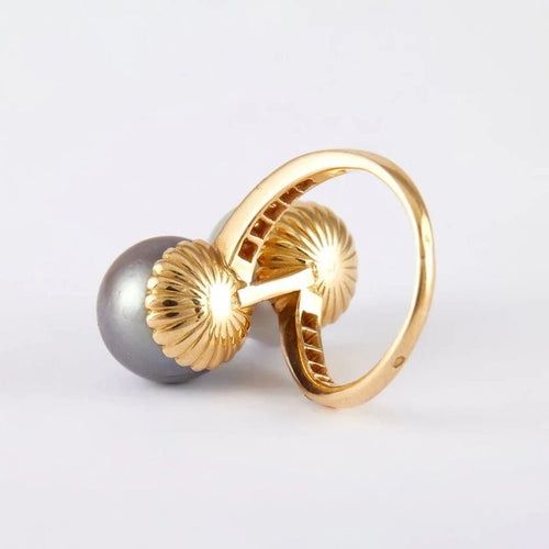 Bague 52 Bague Toi & Moi en or jaune 750 avec perles et diamants 58 Facettes