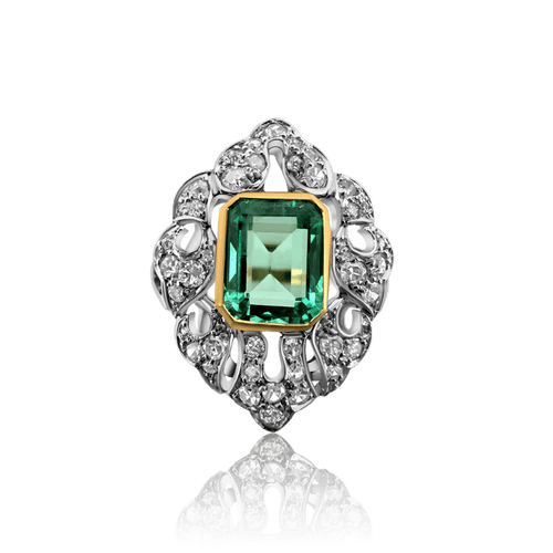 Bague 53 Bague Art déco sertie d’une émeraude en or jaune et blanc 18 ct 58 Facettes F5