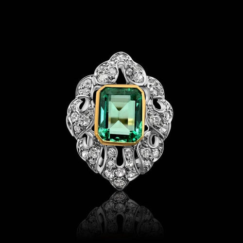 Bague 53 Bague Art déco sertie d’une émeraude en or jaune et blanc 18 ct 58 Facettes F5