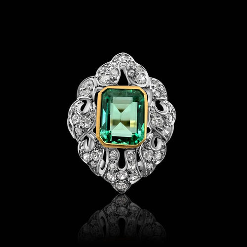 Bague Bague Art déco en or jaune et blanc, émeraude et diamants 58 Facettes F5