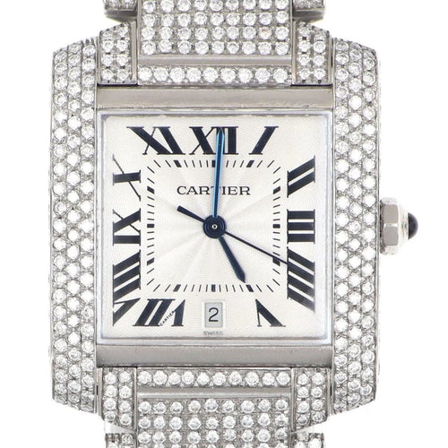 Montre Cartier Tank Française réf. 2302 - Montre en acier et diamants (24,00 ct) 58 Facettes