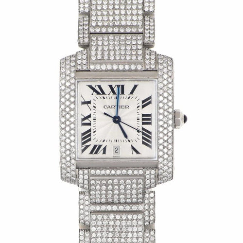 Montre Cartier Tank Française réf. 2302 - Montre en acier et diamants (24,00 ct) 58 Facettes